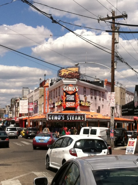 A photo of Geno's Philly Cheesesteak sign